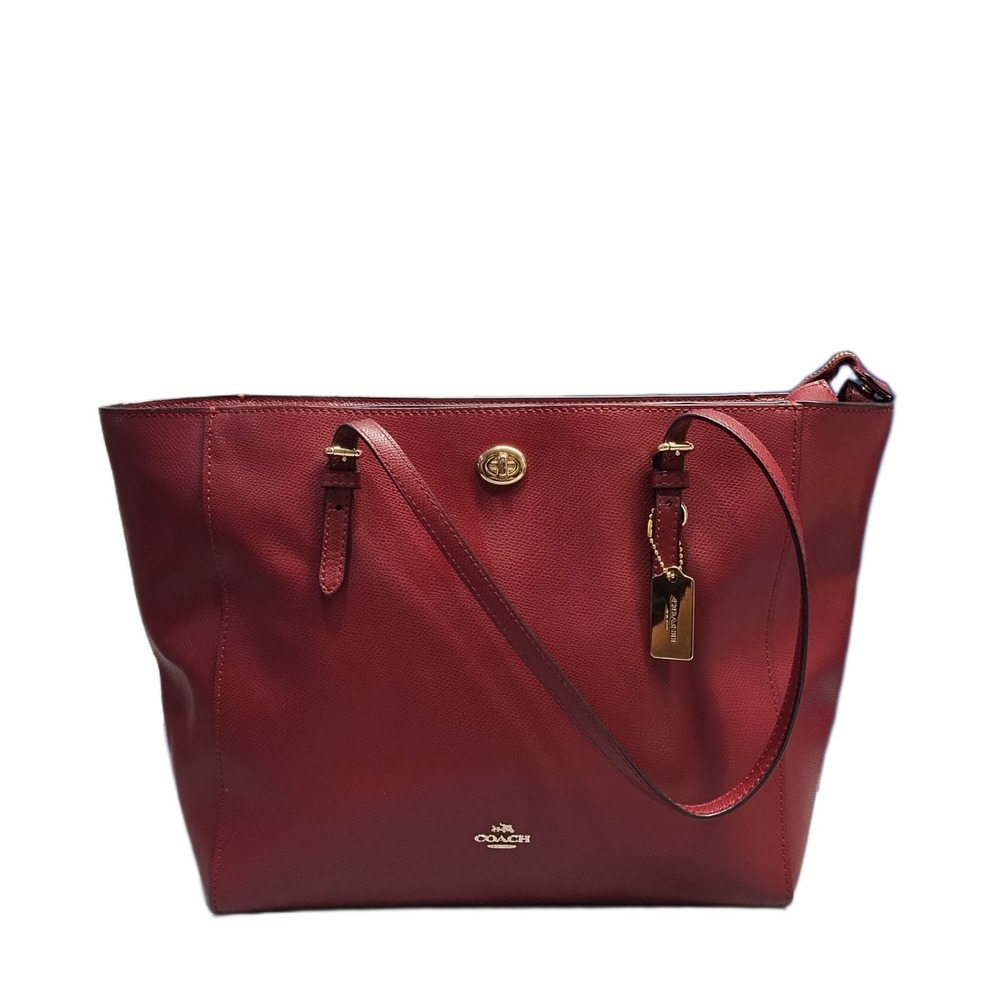 Coach Tote Bag Womens Red Pebbled Leather Double Handles Turn Lock Closure EUC